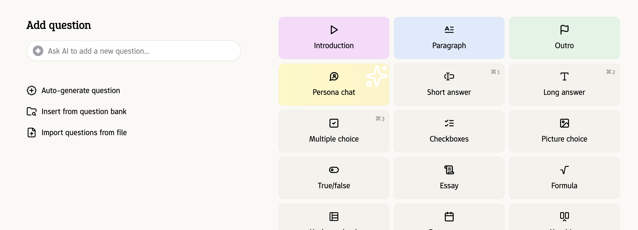 Quickly add questions in Examplary